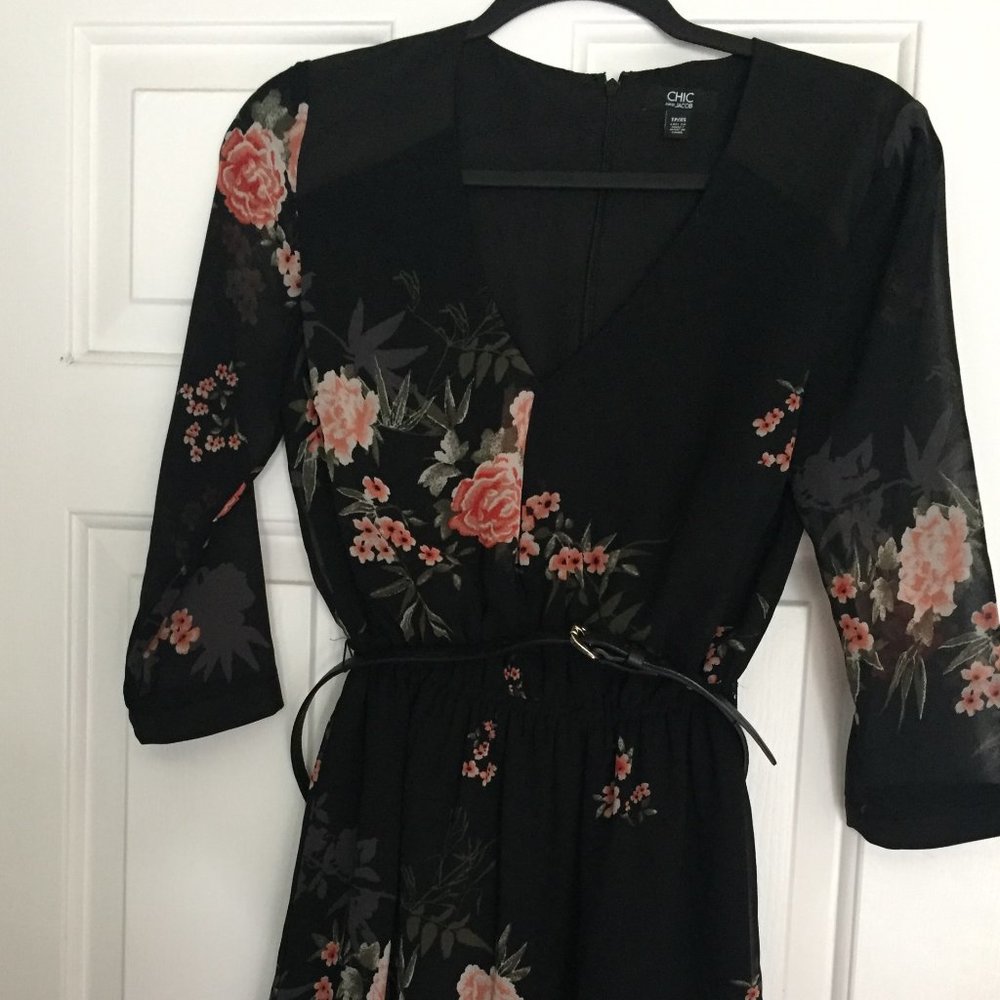 Black Floral Dress With Belt